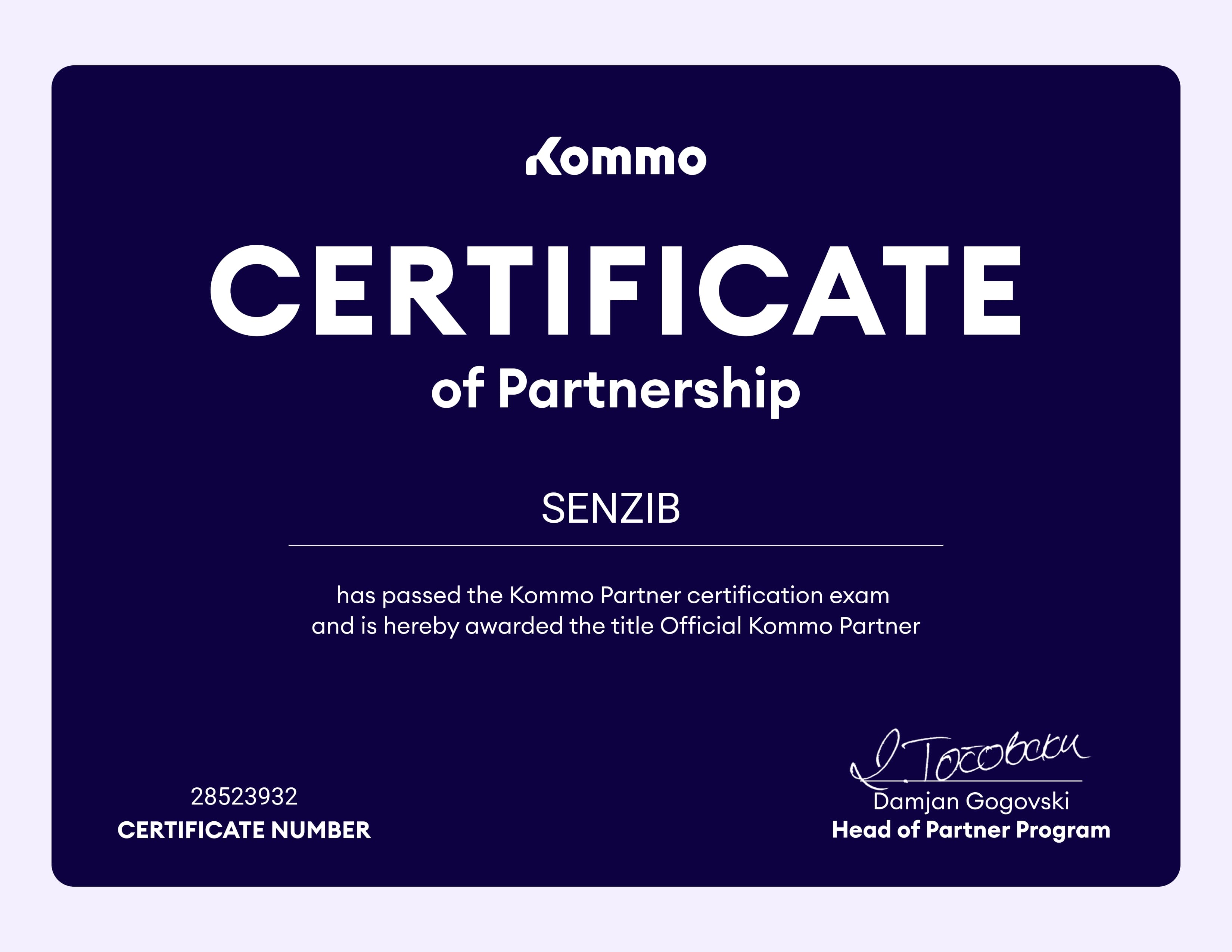 Kommo sertifikati